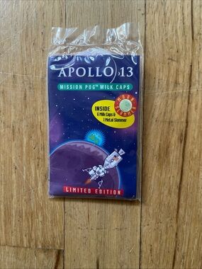 Vtg 95 NIP Apollo 13 Mission POG milk caps Ltd edition - 6 caps 1 metal slammer